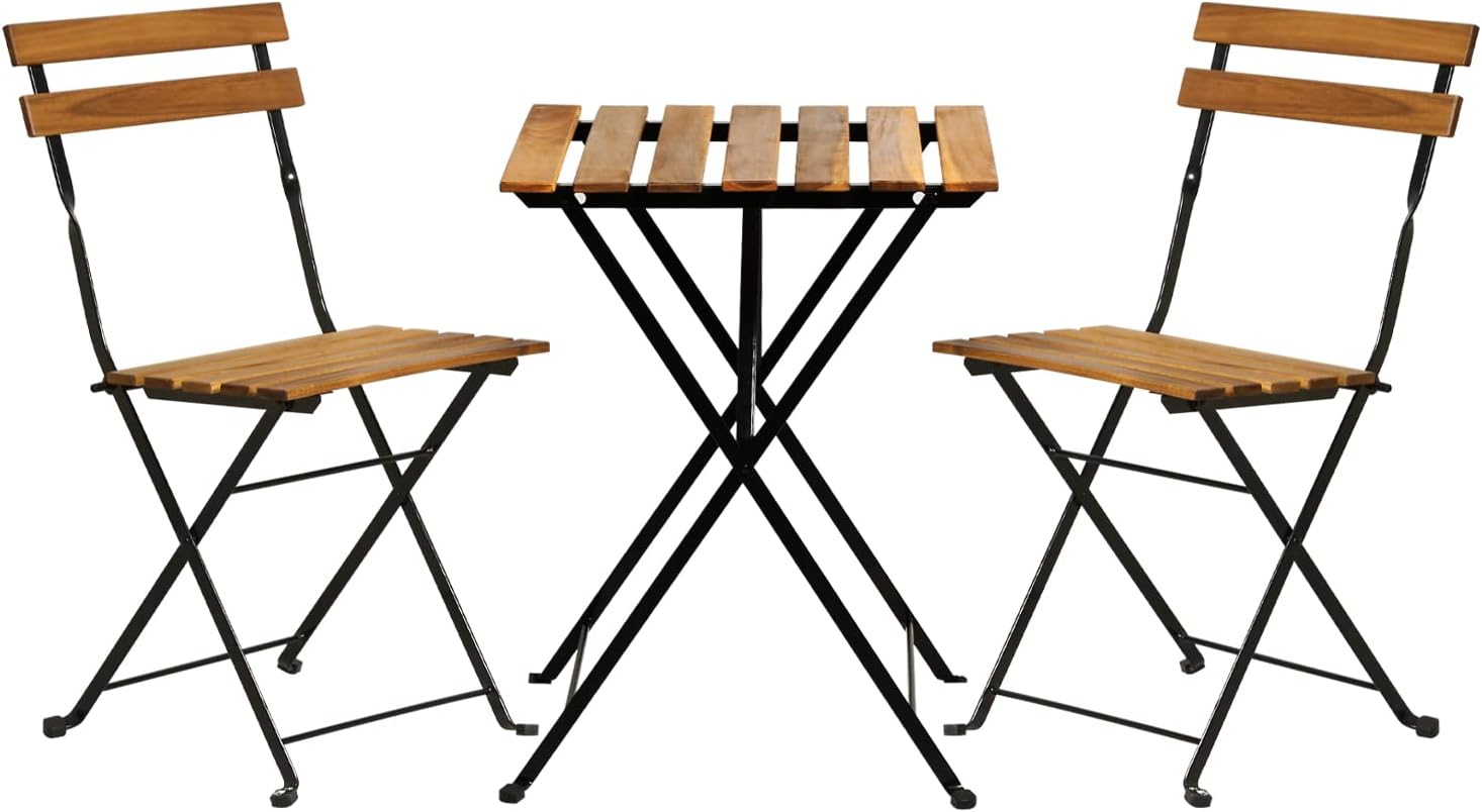 Outdoor Furniture Wooden - Naturalny drewniany 3-częściowy składany zestaw bistro