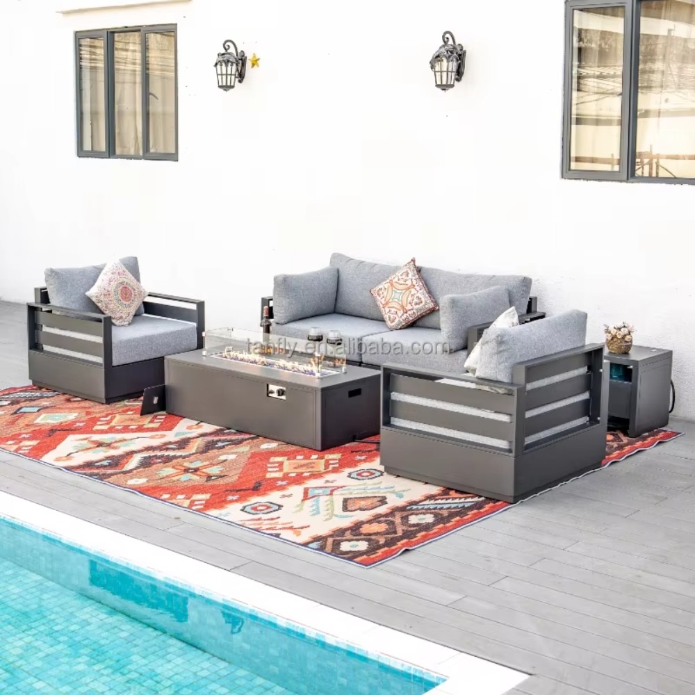 Outdoor Furniture Set With Fire Pit - Zestaw mebli ogrodowych do willi/hotelu, nowoczesny