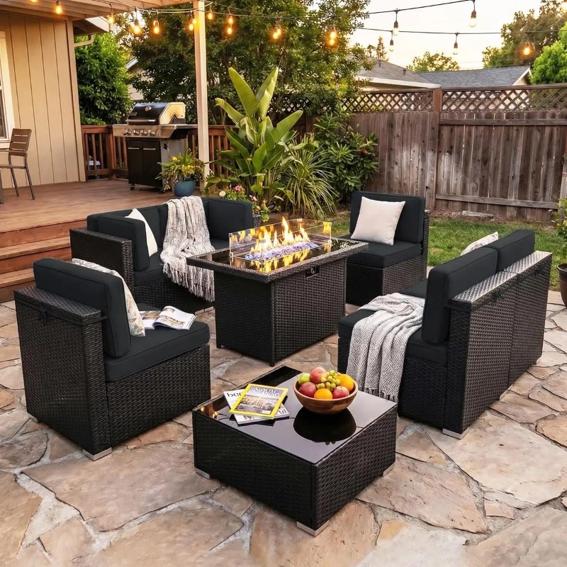 8-częściowy zestaw mebli ogrod – Outdoor Furniture Set With Fire Pit recenzja i cena