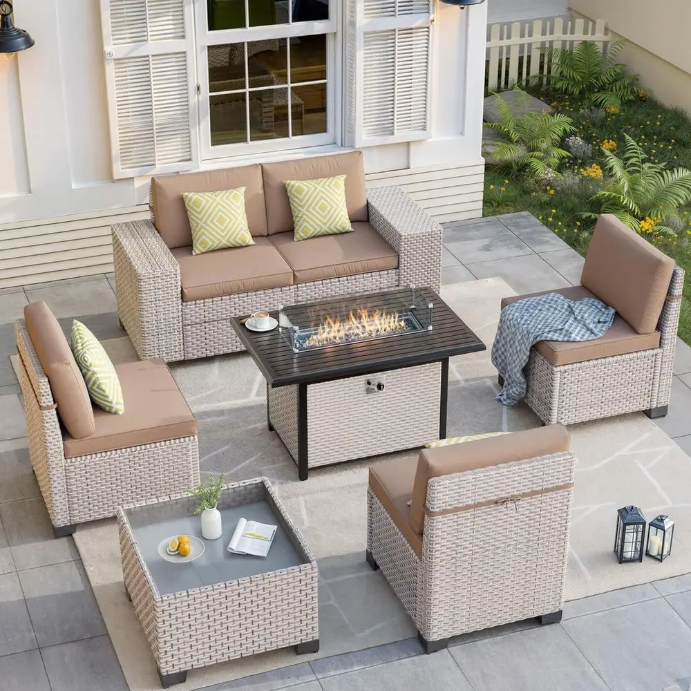 7-częściowy zestaw mebli ogrod – Outdoor Furniture Set With Fire Pit recenzja i cena