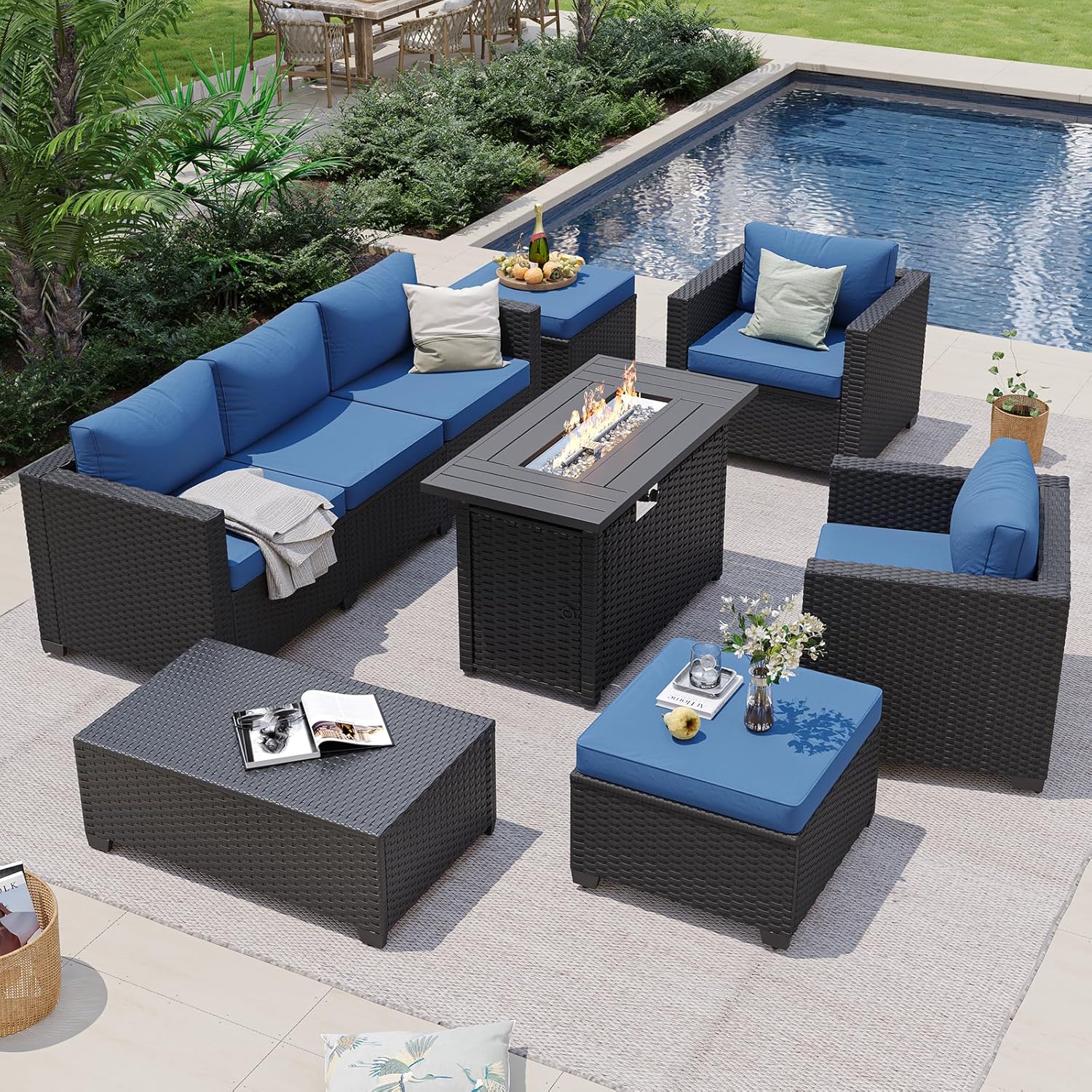 Granatowy narożnik ogrodowy z  – Outdoor Furniture Set With Fire Pit recenzja i cena