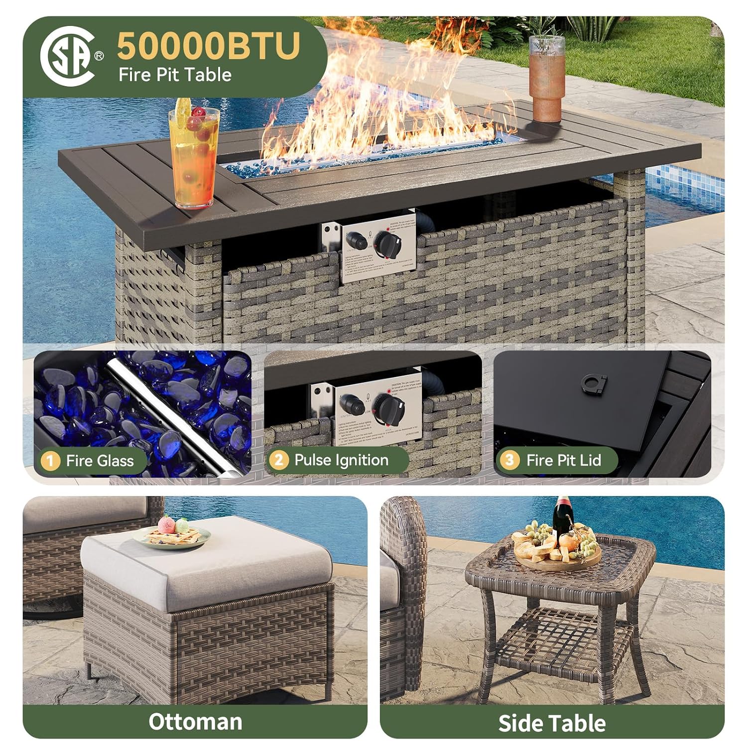 7-częściowy wiklinowy zestaw m – Outdoor Furniture Set With Fire Pit recenzja i cena