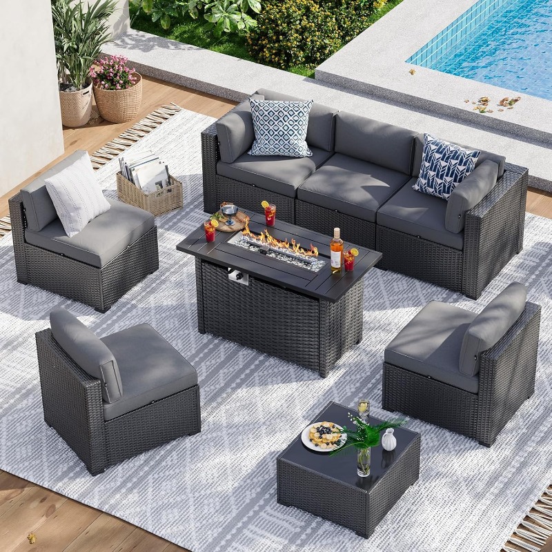Aoxun 8-częściowy zestaw mebli – Outdoor Furniture Set With Fire Pit recenzja i cena