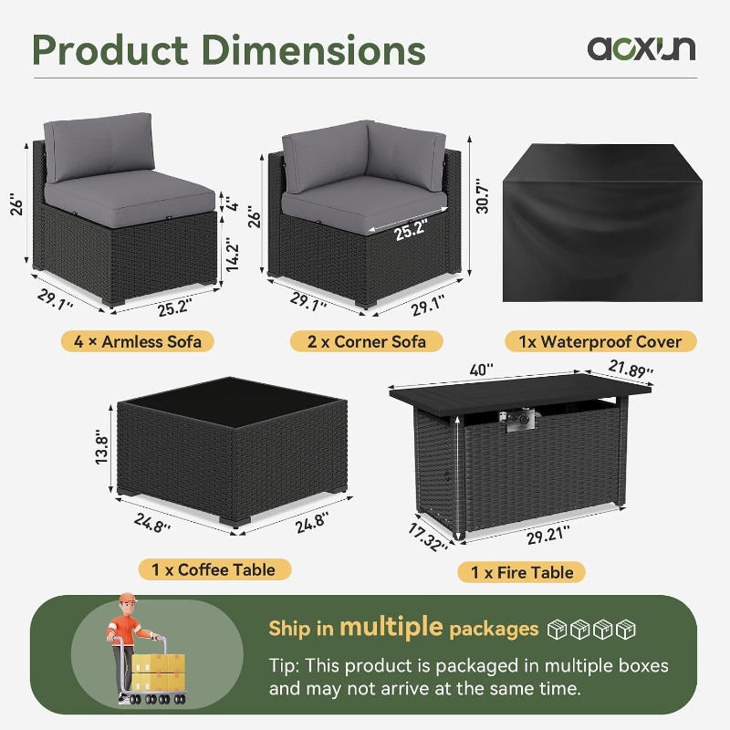 Aoxun 8-częściowy zestaw mebli – Outdoor Furniture Set With Fire Pit recenzja i cena
